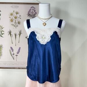 Vintage Satin Lace Cami Top Dark Coquette Romantic Victorian Fairy Whimsigoth M